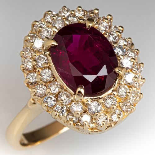 Fantastic Ruby & Diamond Halo Ring 14K Yellow Gold