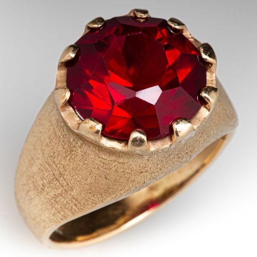 Lab Created Ruby Cocktail Ring 14K Yellow Gold