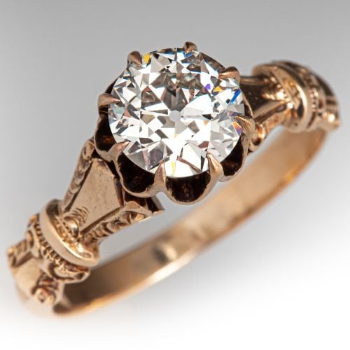 Late-Victorian Diamond Ring 14K Yellow Gold 1.05ct J/VS2 GIA