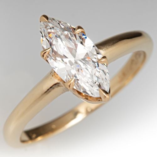 Marquise Diamond Solitaire Engagement Ring 14K Yellow Gold .82Ct E/SI2 GIA