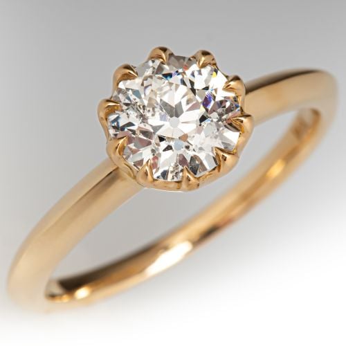 Vintage Old Euro Diamond Solitaire Engagement Ring 14K Yellow Gold 1.16Ct J/SI2 GIA