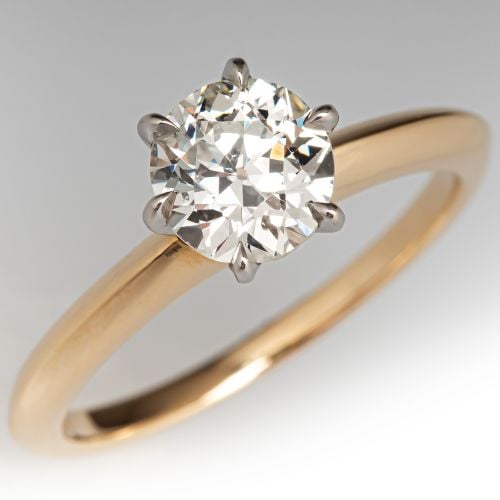 Old Euro Diamond Engagement Ring 14K Yellow Gold/ Platinum 1.11Ct L/I1 GIA