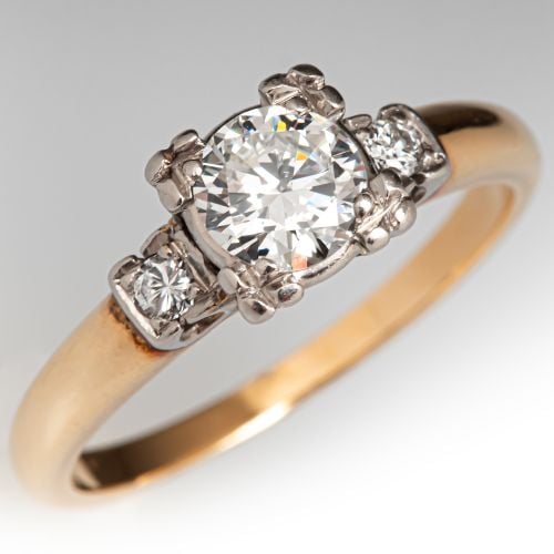 Vintage Round Brilliant Diamond Engagement Ring 14K/ 18K Yellow & White Gold 