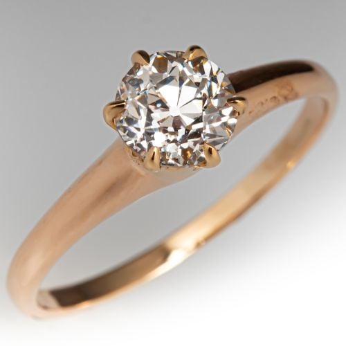 6-Prong Diamond Solitaire Engagement Ring 18K Yellow Gold/ Plat .95Ct F/SI1 GIA