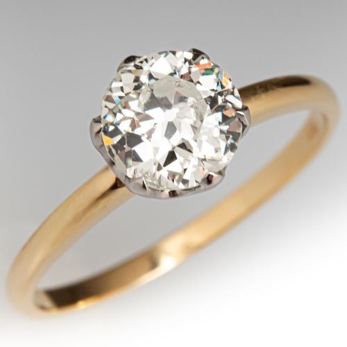 Beautiful Old Euro Diamond Solitaire Engagement Ring 18K Yellow Gold/ Platinum