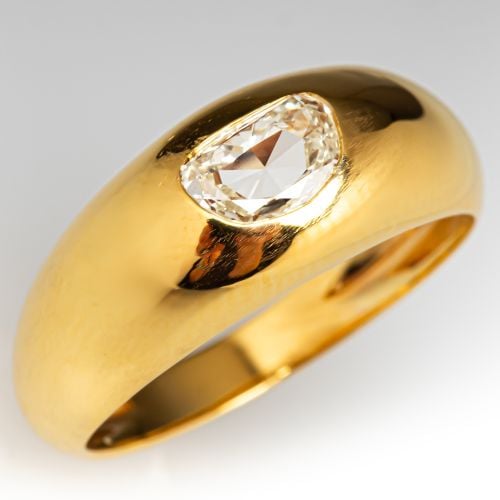 Flush Set Shield Cut Diamond Ring 18K Yellow Gold