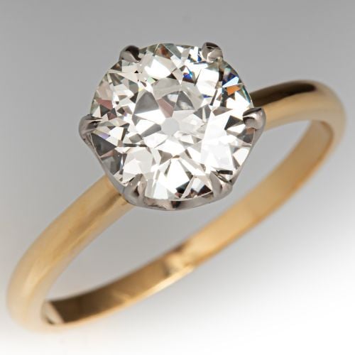 Vintage 6 Prong Diamond Engagement Ring 18K Yellow Gold/ Platinum 1.66ct J/I1