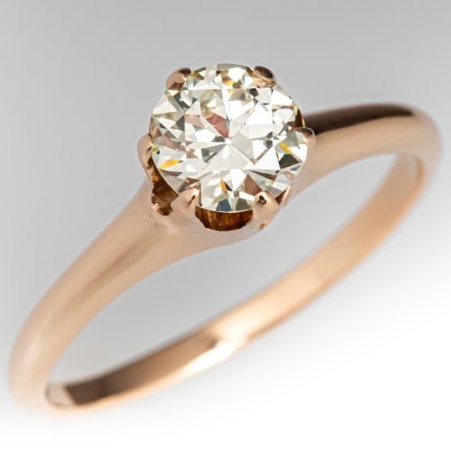 Vintage Transitional Cut Diamond Solitaire Engagement Ring Yellow Gold .60Ct Q-R/ VS1 