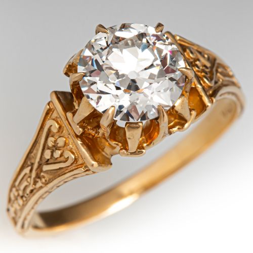 Circa 1900s Old European Diamond Engagement Ring 14K Yellow Gold 1.33Ct  G/I1 GIA