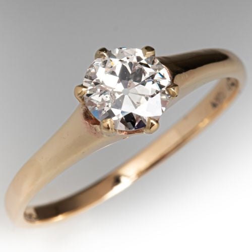 Low Profile Old Euro Diamond Solitaire Engagement Ring Yellow Gold 