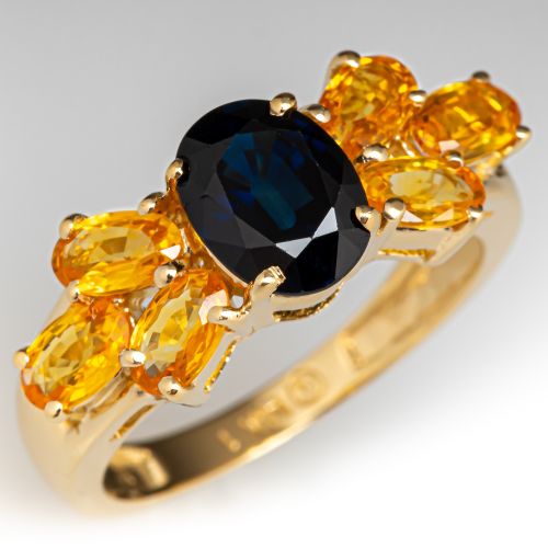 Blue & Yellow Sapphire Ring 14K Yellow Gold