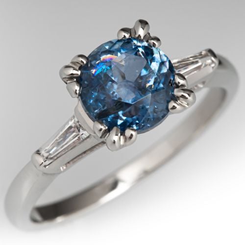 Unheated Montana Sapphire Engagement Ring 14K White Gold
