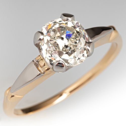 Vintage 1940s Old Mine Diamond Engagement Ring 14K Yellow Gold / Platinum