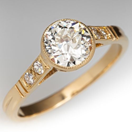 Bezel Set Diamond Cathedral Engagement Ring 18K Yellow Gold 1.10Ct J/VS1 GIA