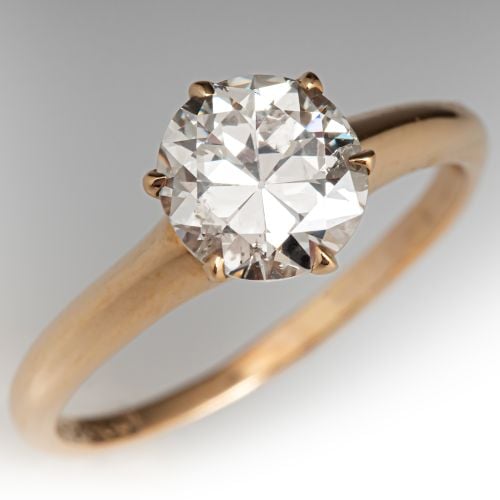 Vintage 6 Prong Diamond Engagement Ring Yellow Gold 1.22Ct I/I2 GIA