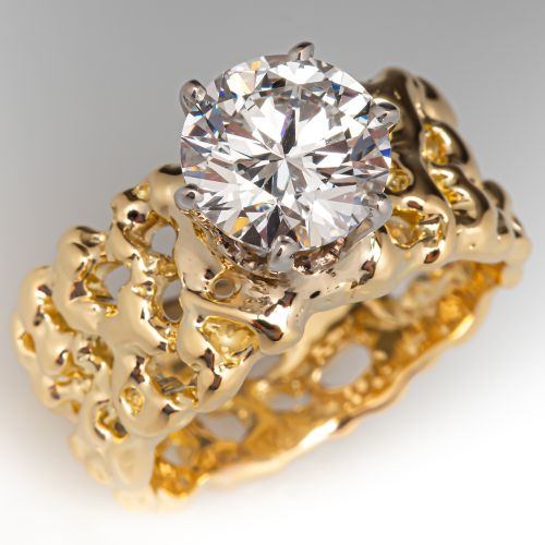 2.07Ct F/VS1 Lab Grown Diamond in 1970s Mounting 18K Yellow Gold