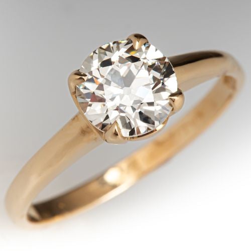 Vintage Old European Diamond Engagement Ring 14K Yellow Gold 1.01Ct N/VS1 GIA