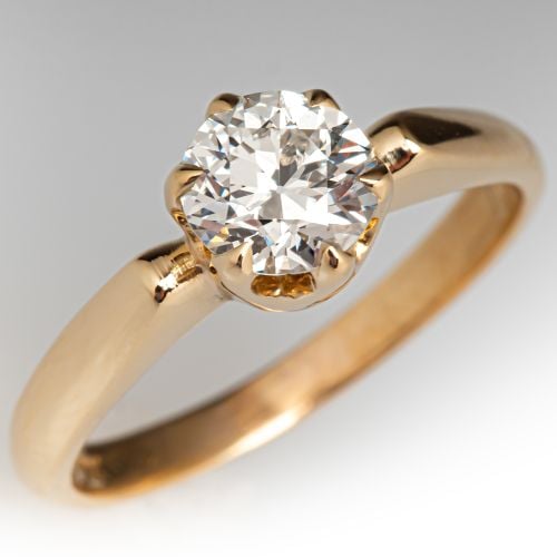 Circa 1940s Diamond Solitaire Engagement Ring .98Ct K/VS1 GIA