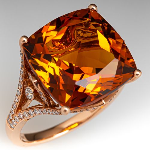 Stunning Citrine Diamond Ring 14K Rose Gold 