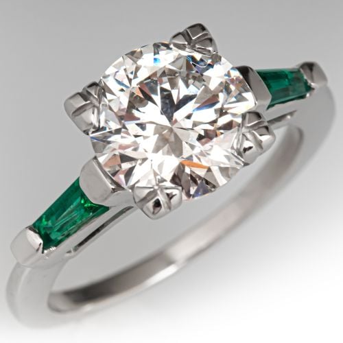 2 Carat G/VS1 Lab Grown Diamond in 1980s Platinum Baguette Cut Emerald Mounting