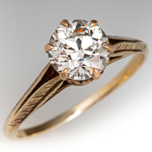Circa 1900s Solitaire Diamond Engagement Ring Yellow Gold 1.56Ct K/SI1 GIA