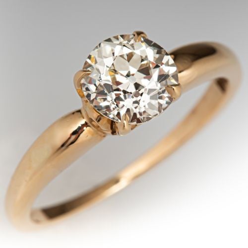 Vintage Solitaire Diamond Engagement Ring 14K Yellow Gold 1.0Ct O-P/VS1 GIA