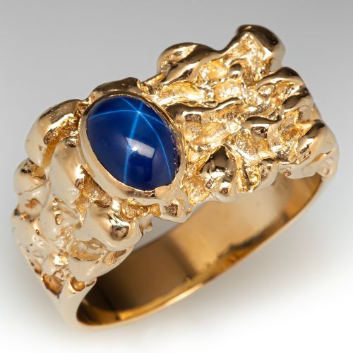 Lab Created Linde Star Sapphire Ring 14K Yellow Gold 