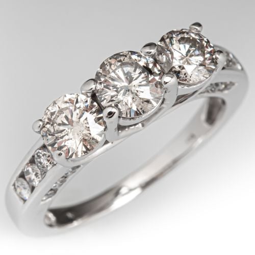 Contemporary Three Stone Diamond Engagement Ring 14K White Gold