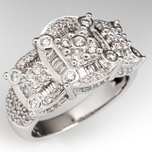 1 Carat Diamond Cluster Ring 14K White Gold