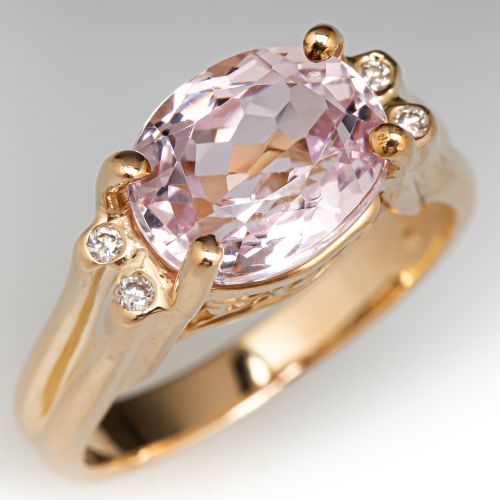 Pink Kunzite & Diamond Ring 14K Yellow Gold