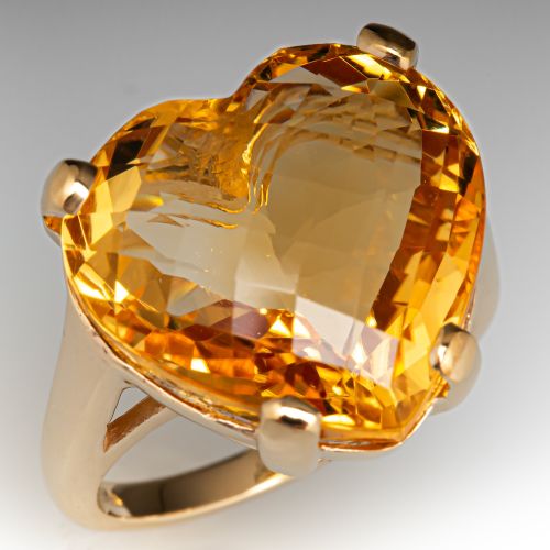 Heart Cut Citrine Cocktail Ring 14K Yellow Gold