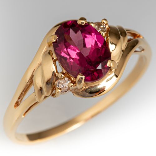 Rhodolite Garnet & Diamond Ring 18K Yellow Gold