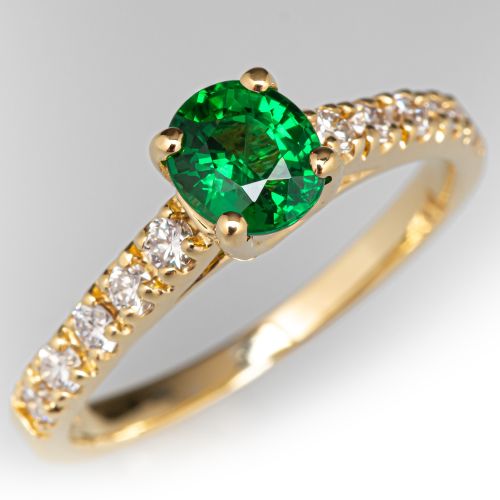 Tsavorite Garnet & Diamond Ring 18K Yellow Gold