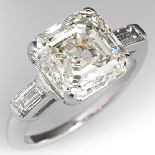 5 Carat Asscher Cut Diamond Ring 18K White Gold N/SI2 GIA