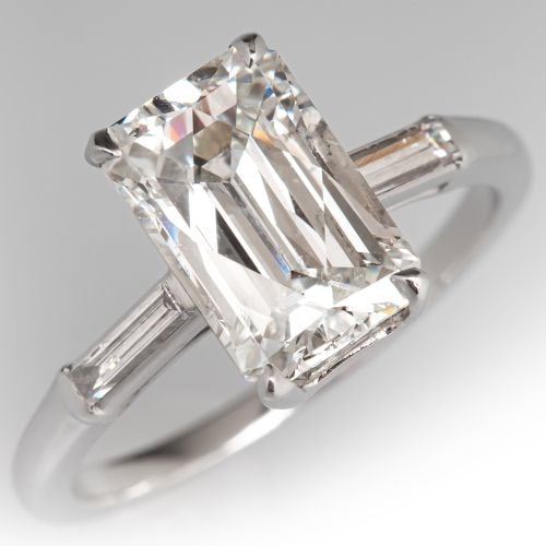 Emerald Mixed Cut Diamond Engagement Ring Platinum 2.36Ct H/SI1 GIA