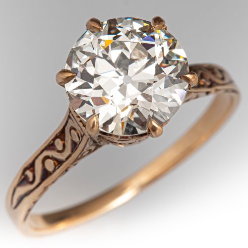 Victorian Engraved Solitaire Diamond Engagement Ring Yellow Gold 1.69Ct M/VS1 GIA