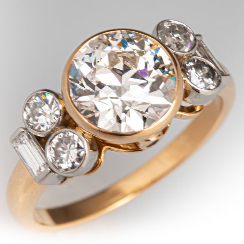 Fabulous Circa 1940 Transitional Cut Diamond Engagement Ring 18K Yellow Gold 1.85ct I/VS1 GIA