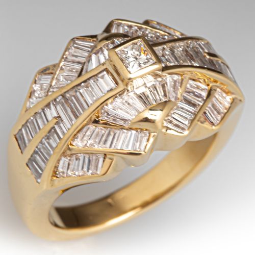 Geometric Princess & Baguette Diamond Ring 18K Yellow Gold