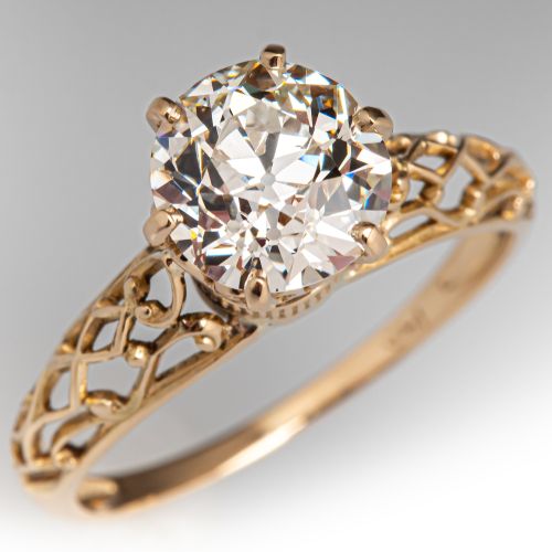 Vintage Woven Filigree Diamond Solitaire Engagement Ring 14K Yellow Gold