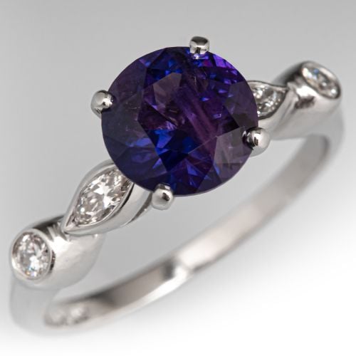 Bluish Purple Sapphire Engagement Ring Platinum
