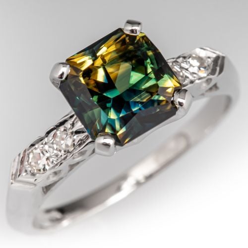 No Heat Bi-Color Sapphire Engagement Ring 14K White Gold