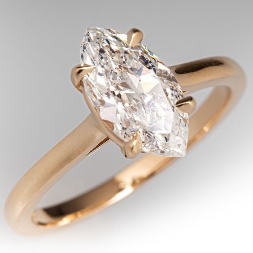 Marquise Diamond Solitaire Engagement Ring 14K Yellow Gold 1.42Ct E/I1 GIA 