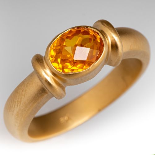 Oval Yellow Sapphire Matte Gold Ring 18K Yellow Gold