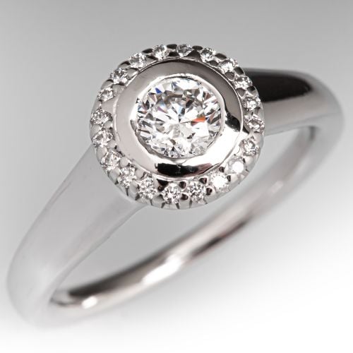 Comfort Fit Diamond Halo Engagement Ring 18K White Gold  