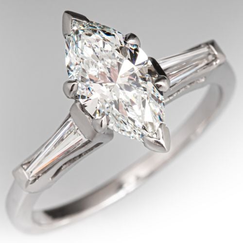 Vintage Marquise Diamond Engagement Ring Platinum 1.06Ct G/I1 GIA