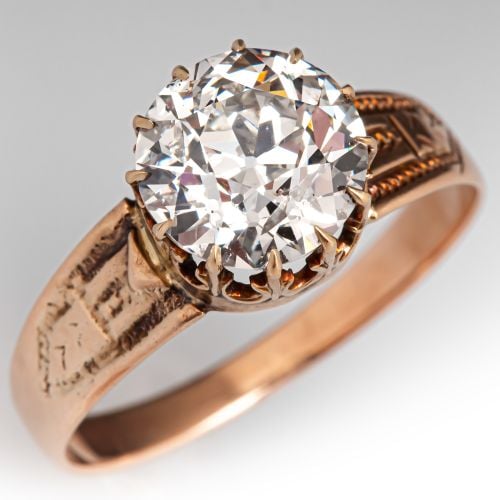 Circa Late-Victorian Old Euro Diamond Engagement Ring Yellow Gold 2.16Ct J/I2 GIA 