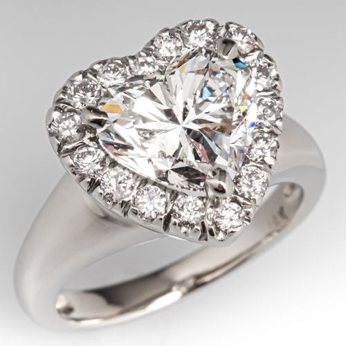 Heart Diamond w/ Diamond Halo Engagement Ring 14K White Gold 3.01Ct J/SI2 GIA