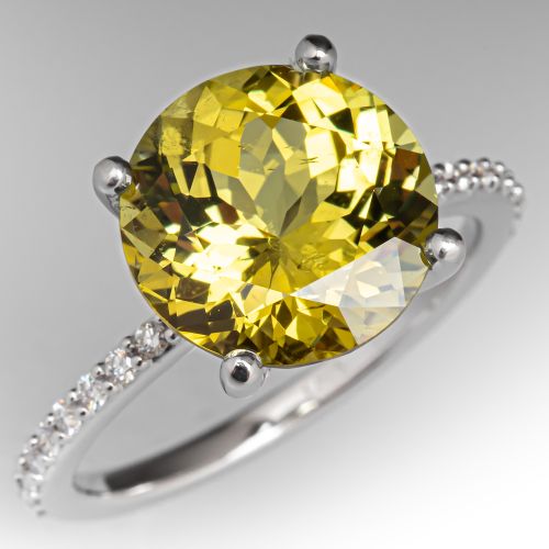 Fabulous Round Chrysoberyl & Diamond Ring 14K White Gold