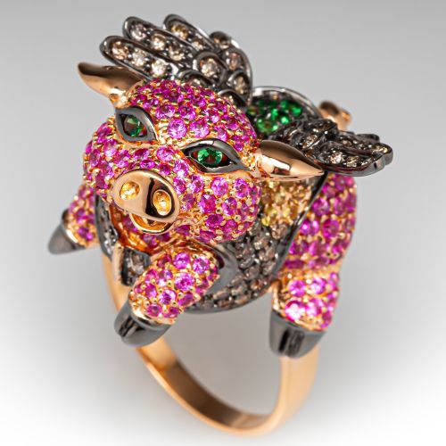 Incredible Neda Behnam Flying Pig Gemstone Ring 18K Rose Gold