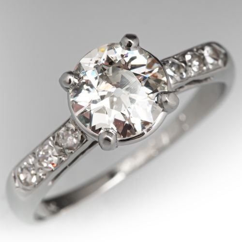 Vintage 1940s Diamond Engagement Ring 14K White Gold/ Platinum .81Ct I/I1